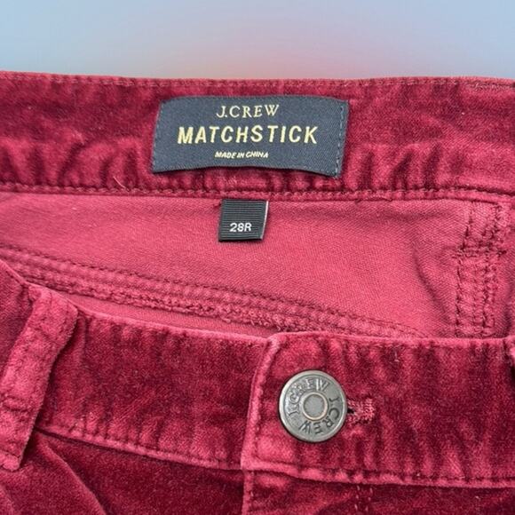 J. CREW Women’s 28 Burgundy Velour MATCHSTICK Jeans - Picture 4 of 4